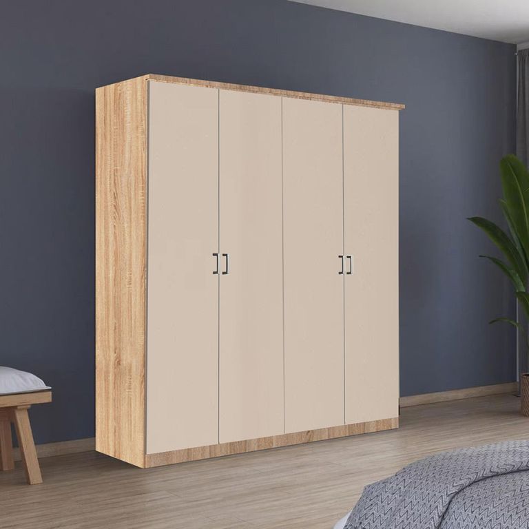 Celle Wardrobe - 181cm - 4 Door - Sonoma Oak & Champagne
