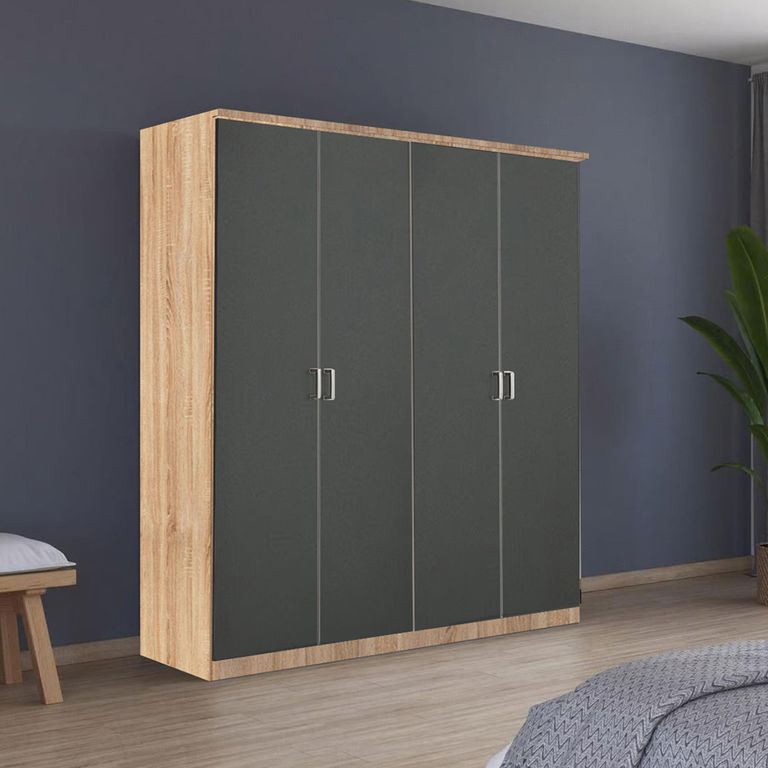 Celle Wardrobe - 181cm - 4 Door - Sonoma Oak & Metallic Dark Grey