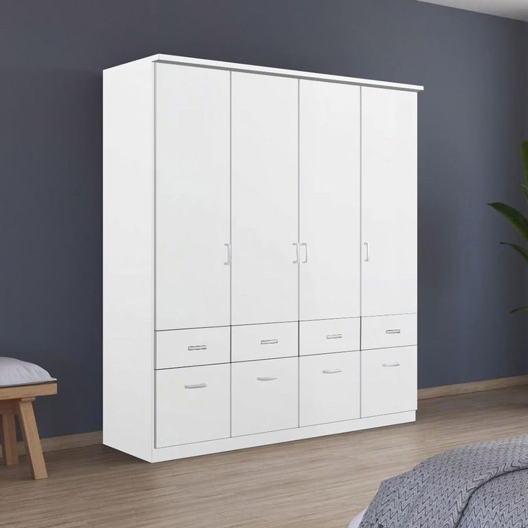 Celle Wardrobe - 181cm - 4 Door - with Drawer - Alpine White