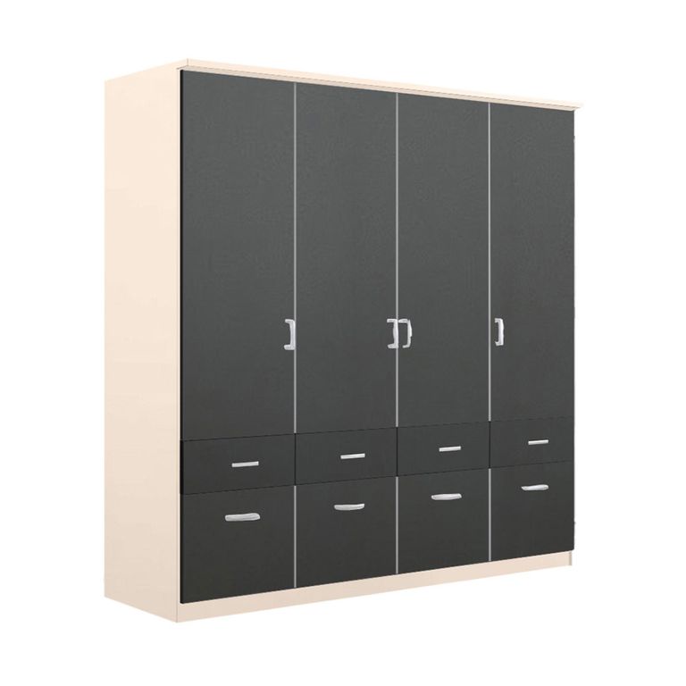 Celle Wardrobe - 181cm - 4 Door - with Drawer - Champagne & Metallic Dark Grey