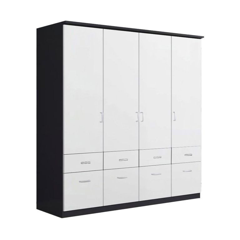 Celle Wardrobe - 181cm - 4 Door - with Drawer - Metallic Dark Grey & Alpine White