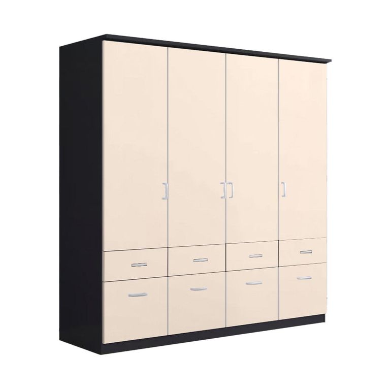 Celle Wardrobe - 181cm - 4 Door - with Drawer - Metallic Dark Grey & Champagne