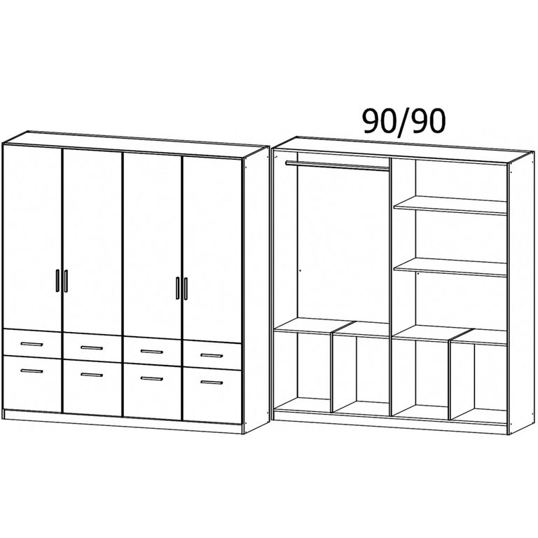 Celle Wardrobe - 181cm - 4 Door - with Drawer - Metallic Dark Grey & Champagne