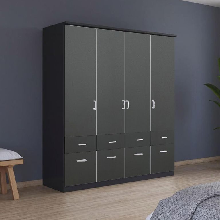 Celle Wardrobe - 181cm - 4 Door - with Drawer - Metallic Dark Grey