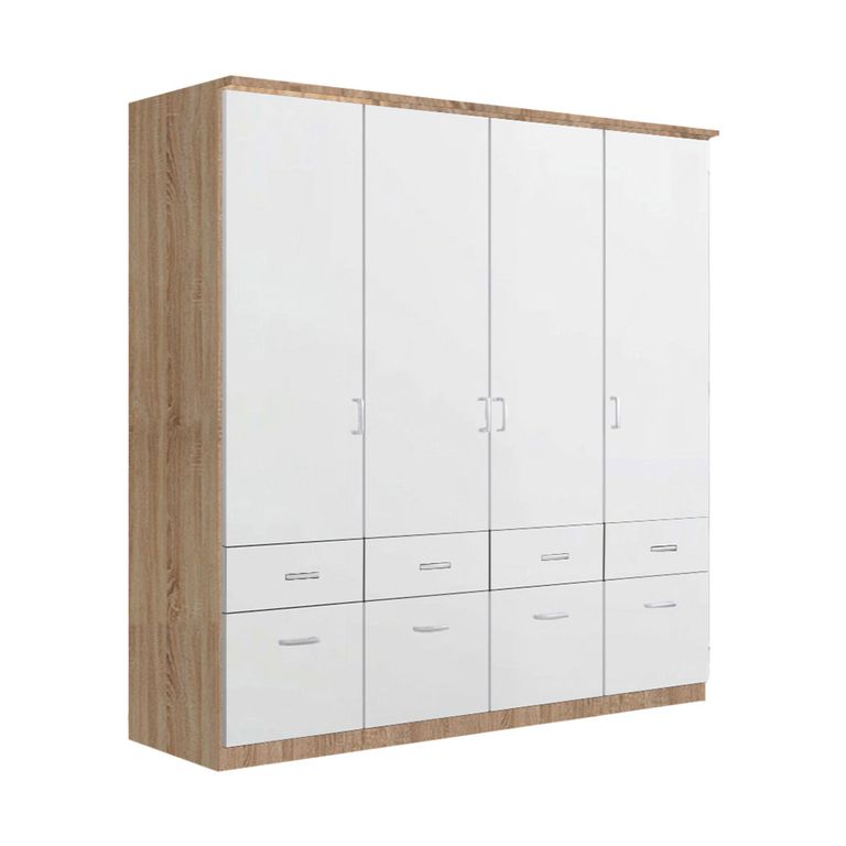 Celle Wardrobe - 181cm - 4 Door - with Drawer - Sonoma Oak & Alpine White