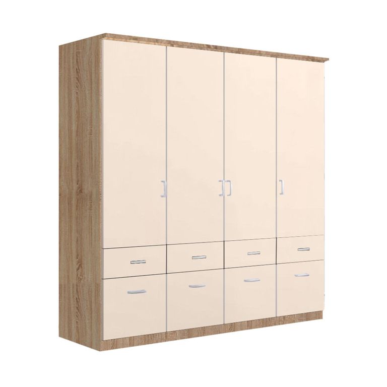 Celle Wardrobe - 181cm - 4 Door - with Drawer - Sonoma Oak & Champagne