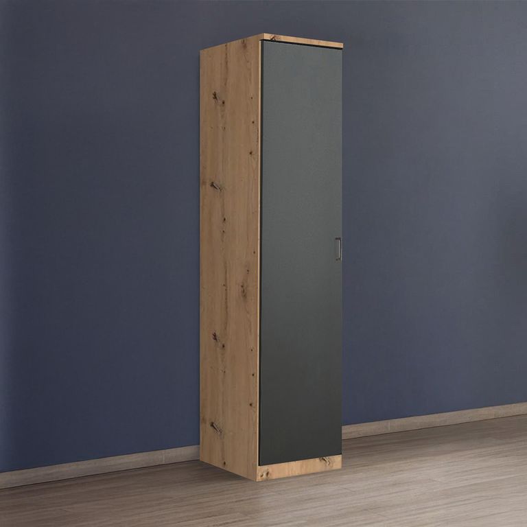 Rauch Celle Matt 47cm 1 LH Door Wardrobe - Artisan Oak and Metallic Dark Grey