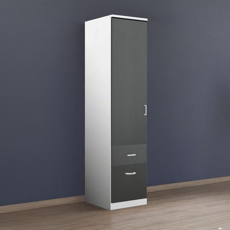 Rauch Celle Matt 47cm 1 LH Door Wardrobe with Drawer - Alpine White and Metallic Dark Grey
