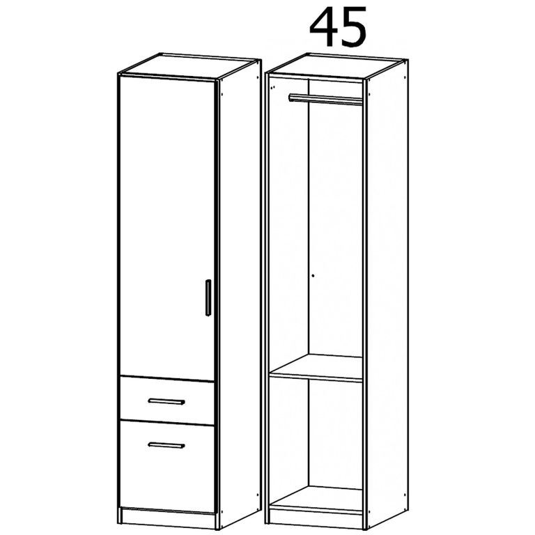 Rauch Celle Matt 47cm 1 LH Door Wardrobe with Drawer - Artisan Oak and Metallic Dark Grey