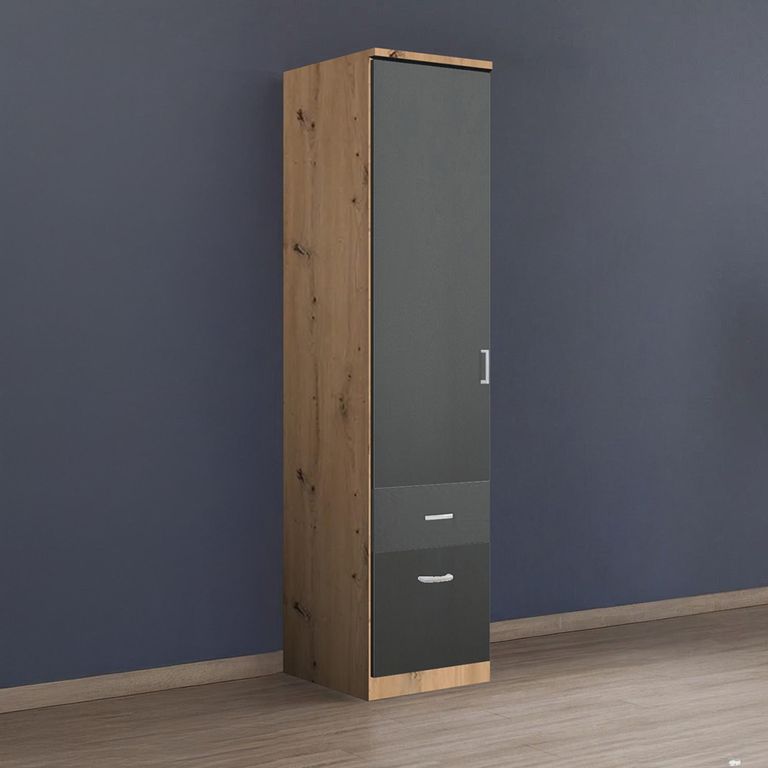 Rauch Celle Matt 47cm 1 LH Door Wardrobe with Drawer - Artisan Oak and Metallic Dark Grey