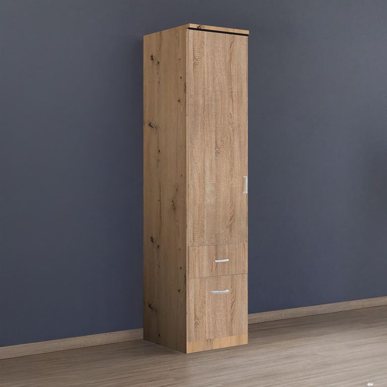 Rauch Celle Matt 47cm 1 LH Door Wardrobe with Drawer - Artisan Oak and Sonoma Oak