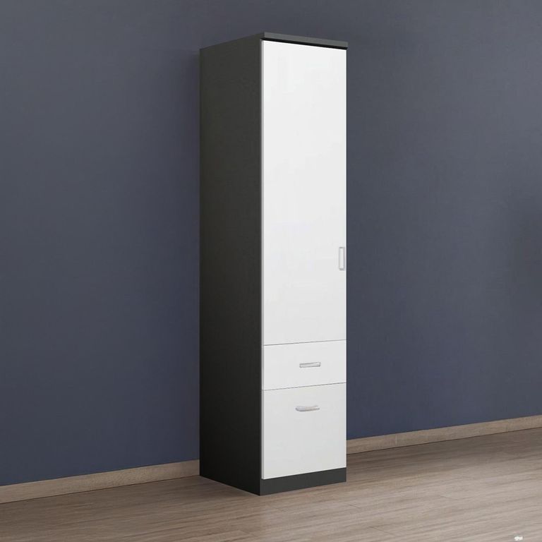 Rauch Celle Matt 47cm 1 LH Door Wardrobe with Drawer - Metallic Dark Grey and Alpine White
