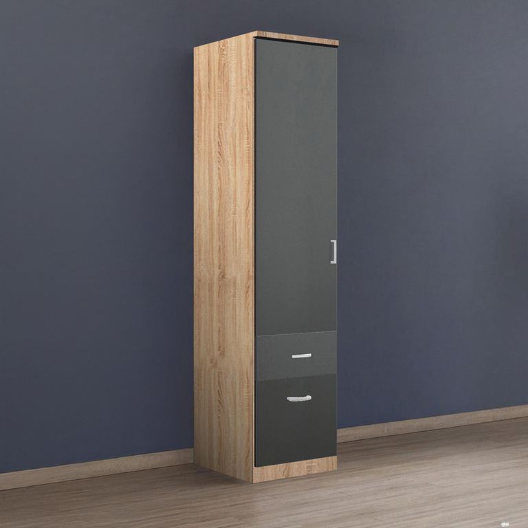 Rauch Celle Matt 47cm 1 LH Door Wardrobe with Drawer - Sonoma Oak and Metallic Dark Grey