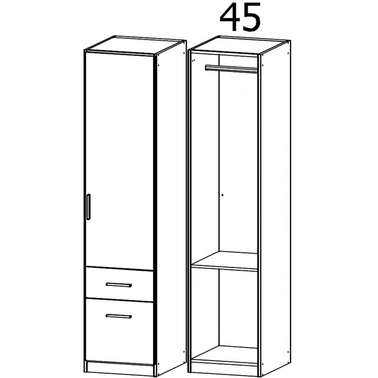 Celle Wardrobe - 47cm - 1 Door - 2 Drawer - Alpine White & Metallic Dark Grey - RH