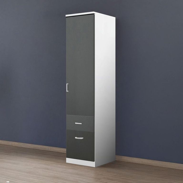 Celle Wardrobe - 47cm - 1 Door - 2 Drawer - Alpine White & Metallic Dark Grey - RH