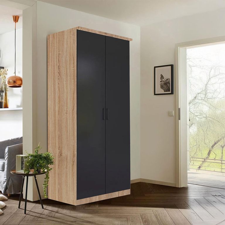 Celle Wardrobe - 91cm - 2 Door - Sonoma Oak & Metallic Dark Grey