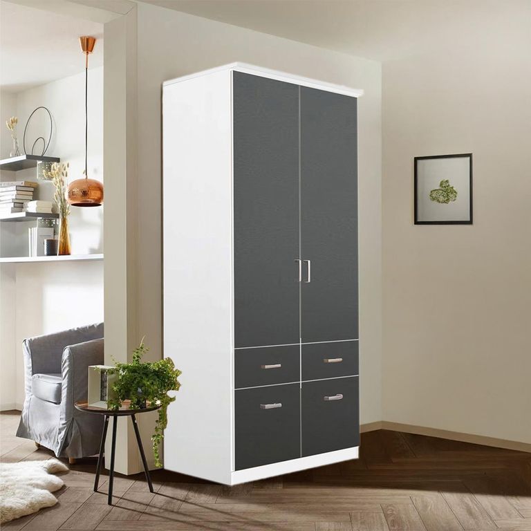 Celle Wardrobe - 91cm - 2 Door - Alpine White & Metallic Dark Grey - 4 Drawer