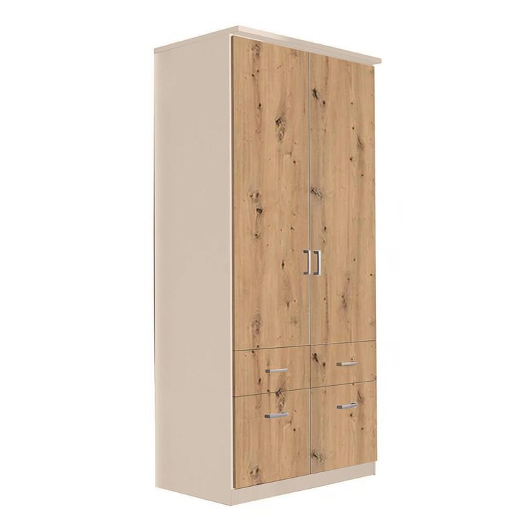 Celle Wardrobe - 91cm - 2 Door - Champagne & Artisan Oak - 4 Drawer