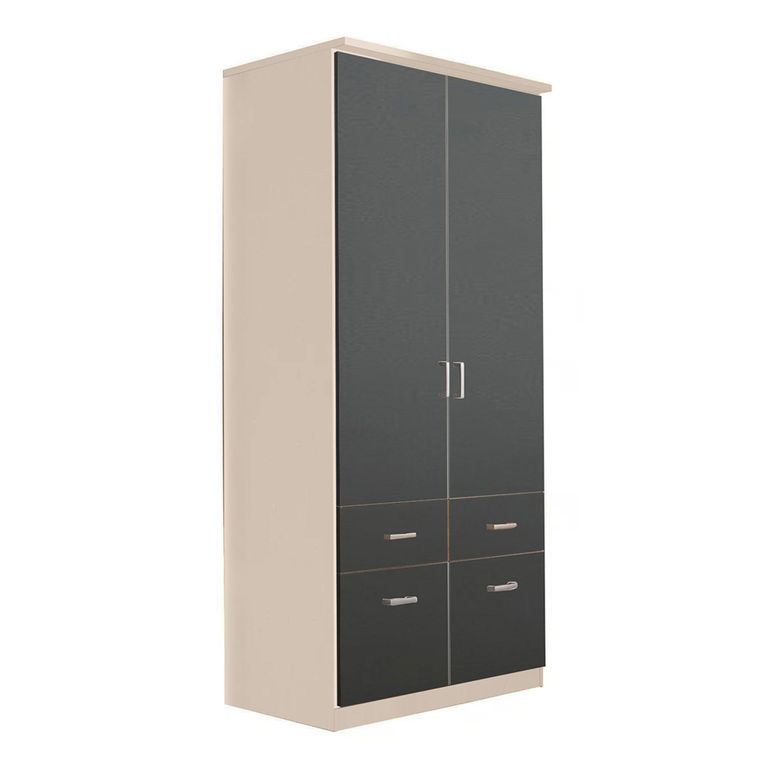 Celle Wardrobe - 91cm - 2 Door - Champagne & Metallic Dark Grey - 4 Drawer