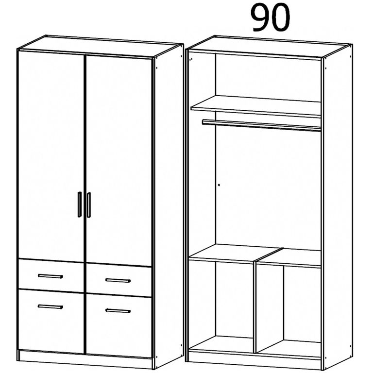 Celle Wardrobe - 91cm - 2 Door - Champagne & Metallic Dark Grey - 4 Drawer