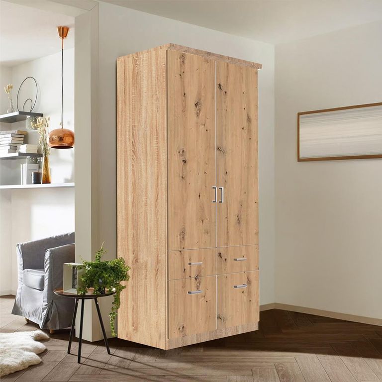 Celle Wardrobe - 91cm - 2 Door - Sonoma Oak & Artisan Oak - 4 Drawer