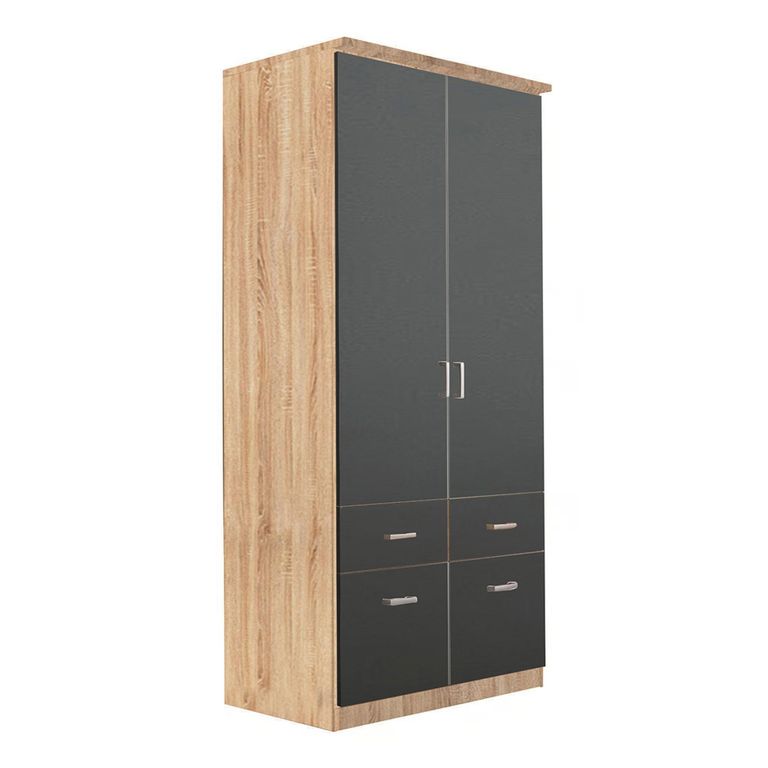 Celle Wardrobe - 91cm - 2 Door - Sonoma Oak & Metallic Dark Grey - 4 Drawer