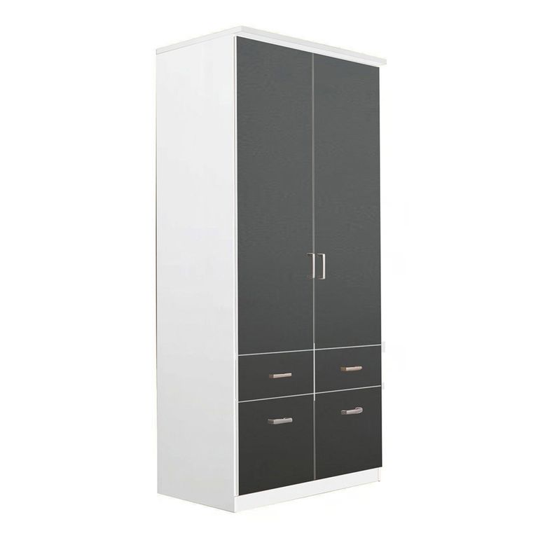 Celle Wardrobe - 91cm - 2 Door - Alpine White & Metallic Dark Grey - 4 Drawer & Extras