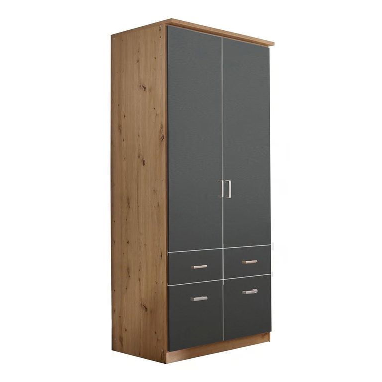 Celle Wardrobe - 91cm - 2 Door - Artisan Oak & Metallic Dark Grey - 4 Drawer & Extras