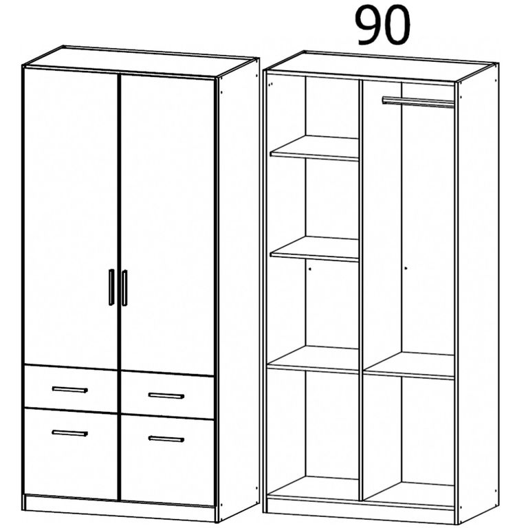 Celle Wardrobe - 91cm - 2 Door - Artisan Oak & Metallic Dark Grey - 4 Drawer & Extras