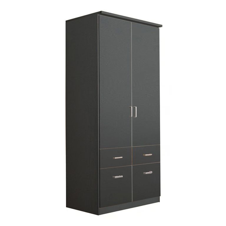 Celle Wardrobe - 91cm - 2 Door - Metallic Dark Grey - 4 Drawer & Extras