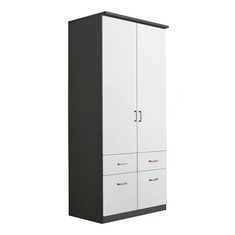 Celle Wardrobe - 91cm - 2 Door - Metallic Dark Grey & Alpine White - 4 Drawer & Extras