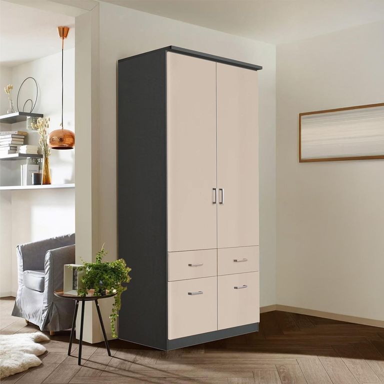 Celle Wardrobe - 91cm - 2 Door - Metallic Dark Grey & Champagne - 4 Drawer & Extras