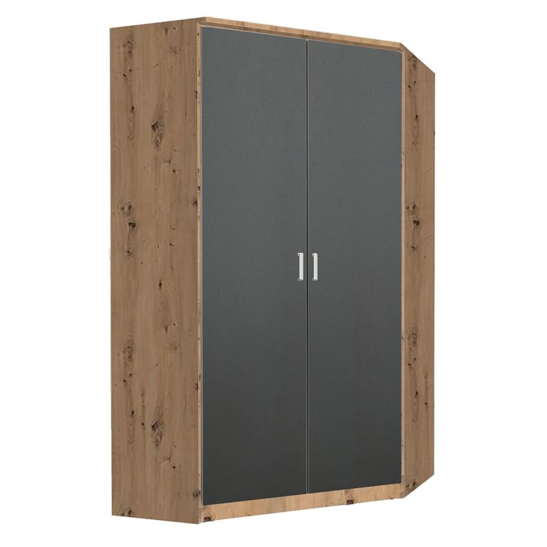 Celle Super Wardrobe - 117cm - 2 Door Corner - Artisan Oak & Metallic Dark Grey