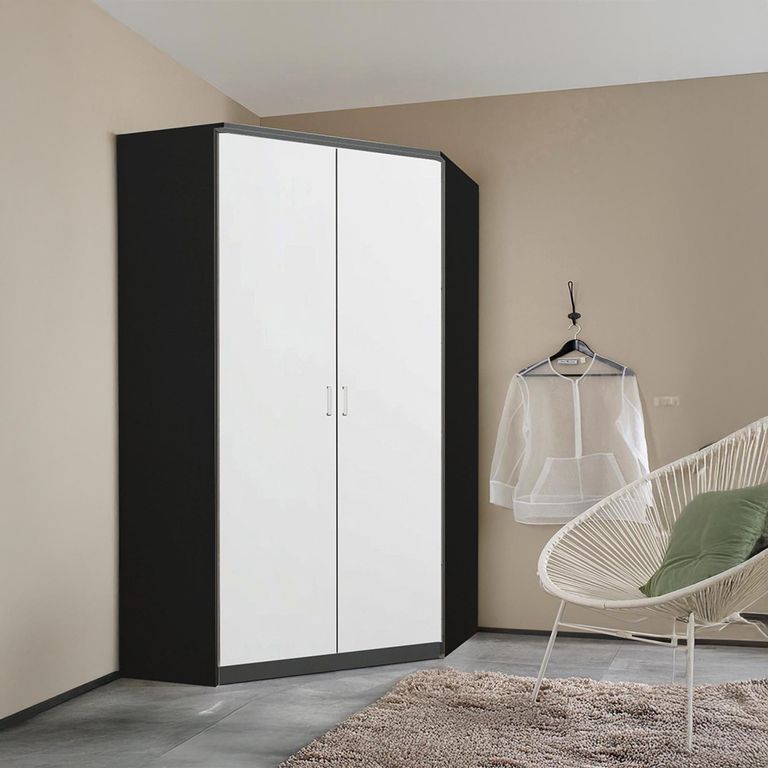 Rauch Celle Super 117cm 2 Door Corner Wardrobe - Metallic Dark Grey and Alpine White