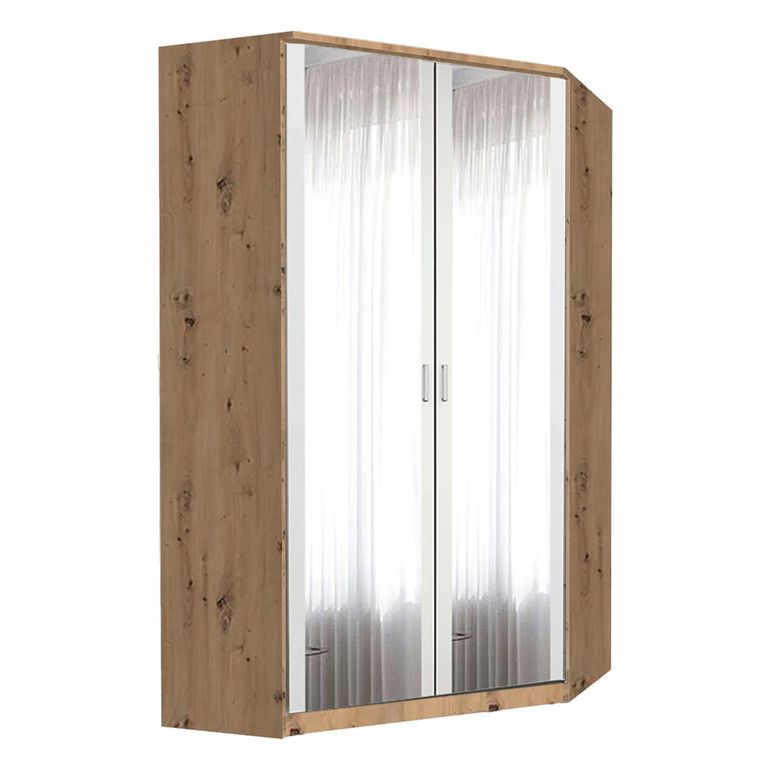 Rauch Celle Super 117cm 2 Door Corner Wardrobe with Mirror - Artisan Oak and Alpine White