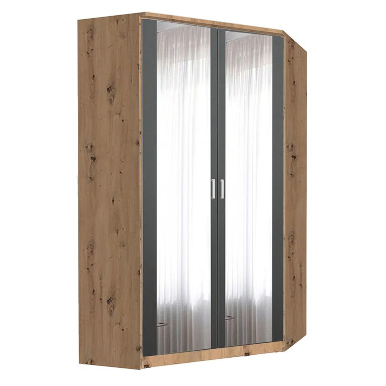 Rauch Celle Super 117cm 2 Door Corner Wardrobe with Mirror - Artisan Oak and Metallic Dark Grey