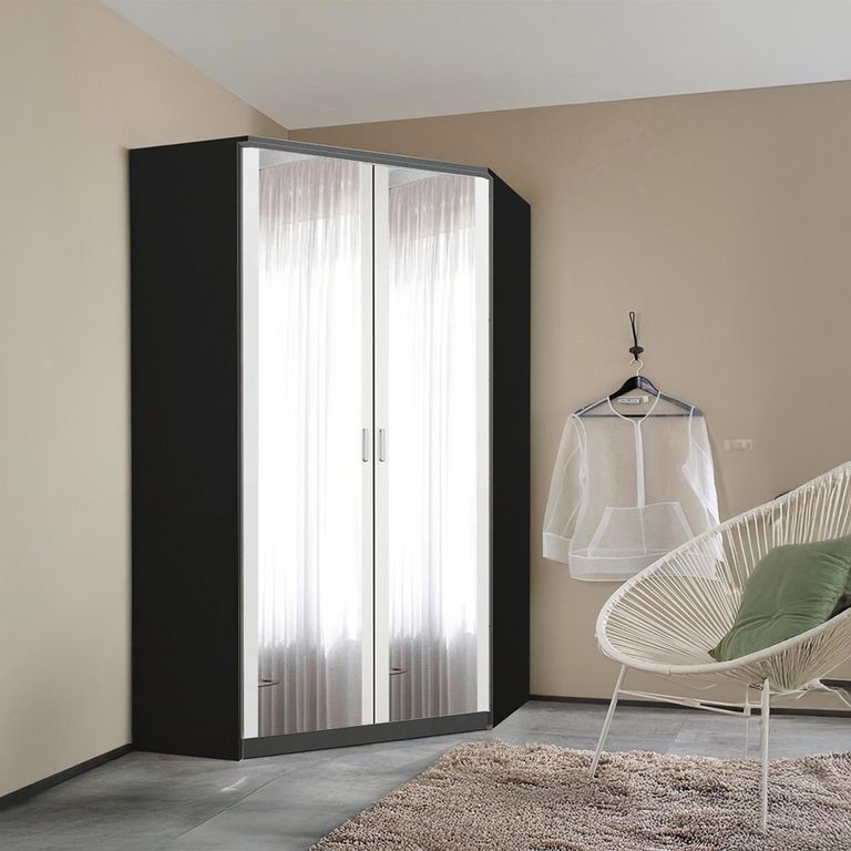 Rauch Celle Super 117cm 2 Door Corner Wardrobe with Mirror - Metallic Dark Grey and Alpine White