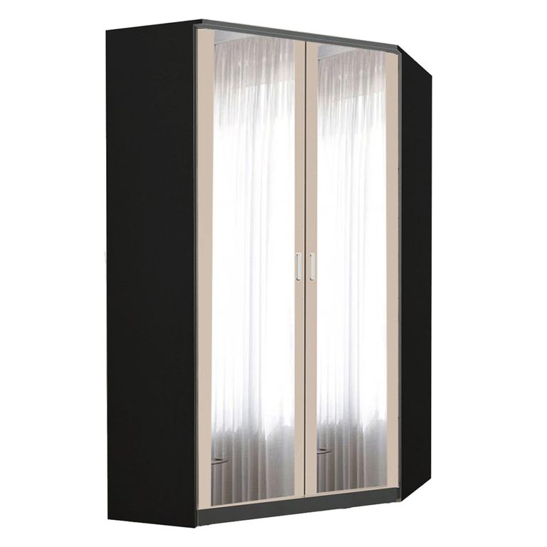 Rauch Celle Super 117cm 2 Door Corner Wardrobe with Mirror - Metallic Dark Grey and Champagne