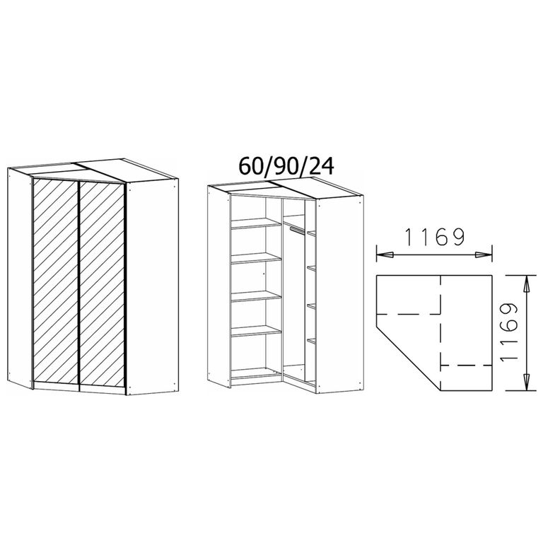 Rauch Celle Super 117cm 2 Door Corner Wardrobe with Mirror - Metallic Dark Grey and Champagne