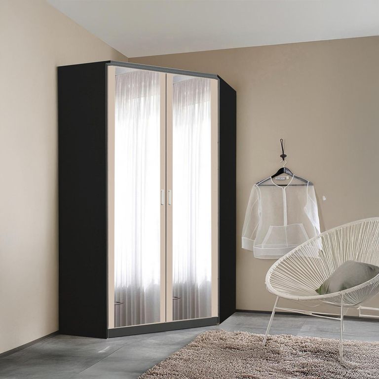 Rauch Celle Super 117cm 2 Door Corner Wardrobe with Mirror - Metallic Dark Grey and Champagne
