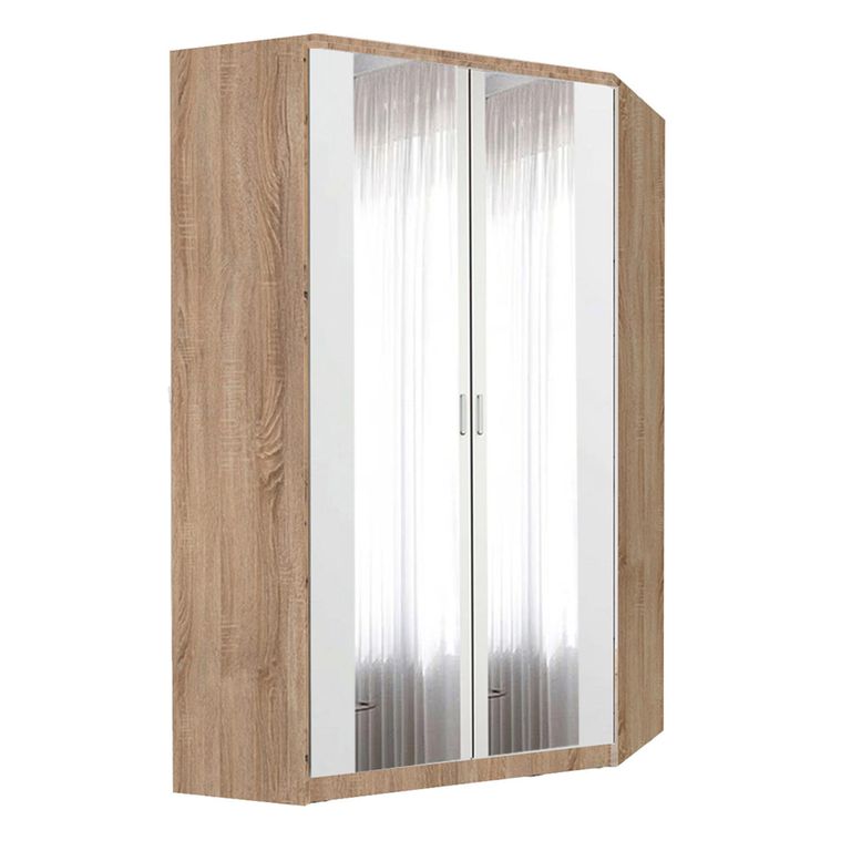 Rauch Celle Super 117cm 2 Door Corner Wardrobe with Mirror - Sonoma Oak and Alpine White