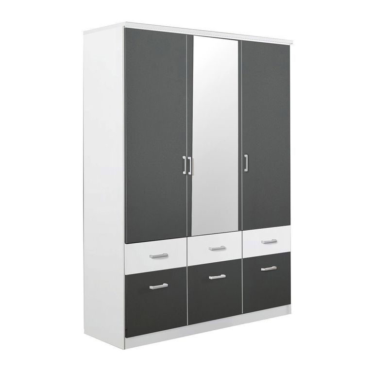 Celle Super Wardrobe - 136cm - 3 Door - Combi - Alpine White & Metallic Dark Grey
