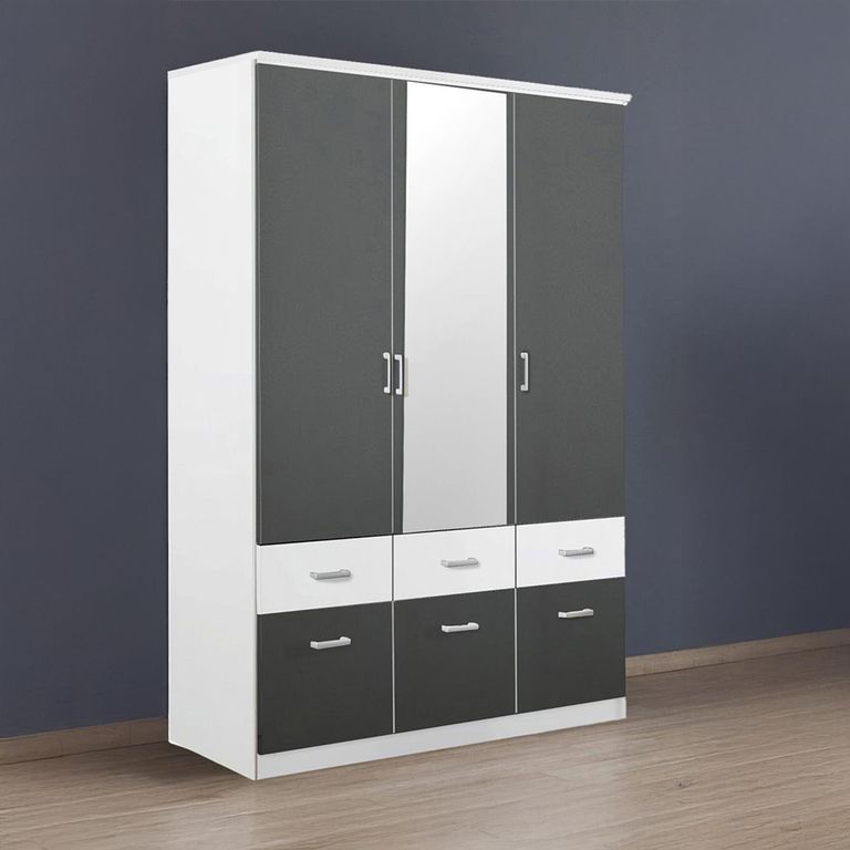 Celle Super Wardrobe - 136cm - 3 Door - Combi - Alpine White & Metallic Dark Grey