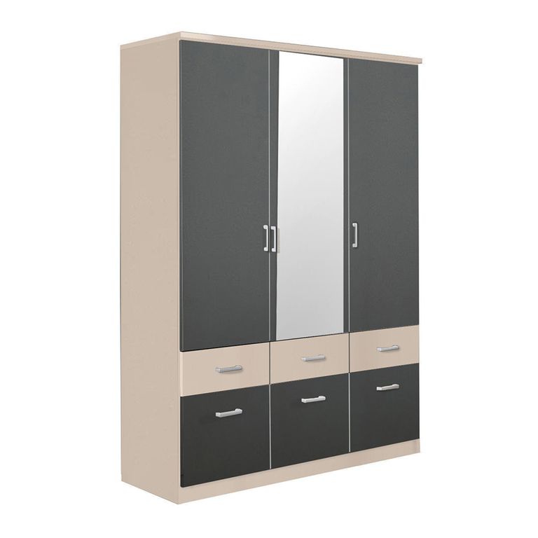 Celle Super Wardrobe - 136cm - 3 Door - Combi - Champagne & Metallic Dark Grey