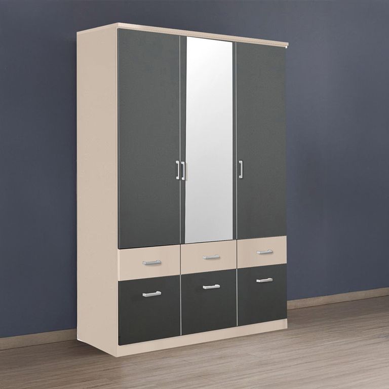 Celle Super Wardrobe - 136cm - 3 Door - Combi - Champagne & Metallic Dark Grey