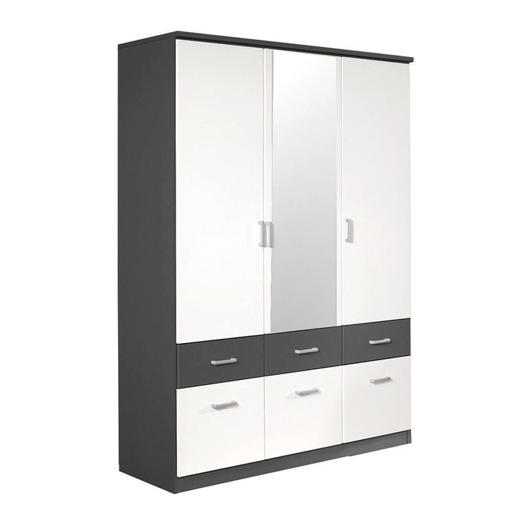 Celle Super Wardrobe - 136cm - 3 Door - Combi - Metallic Dark Grey & Alpine White