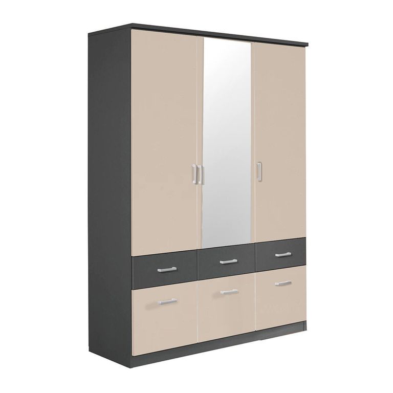 Celle Super Wardrobe - 136cm - 3 Door - Combi - Metallic Dark Grey & Champagne