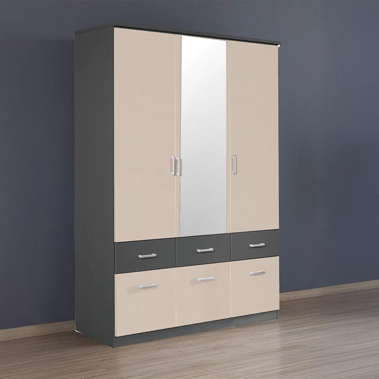 Celle Super Wardrobe - 136cm - 3 Door - Combi - Metallic Dark Grey & Champagne
