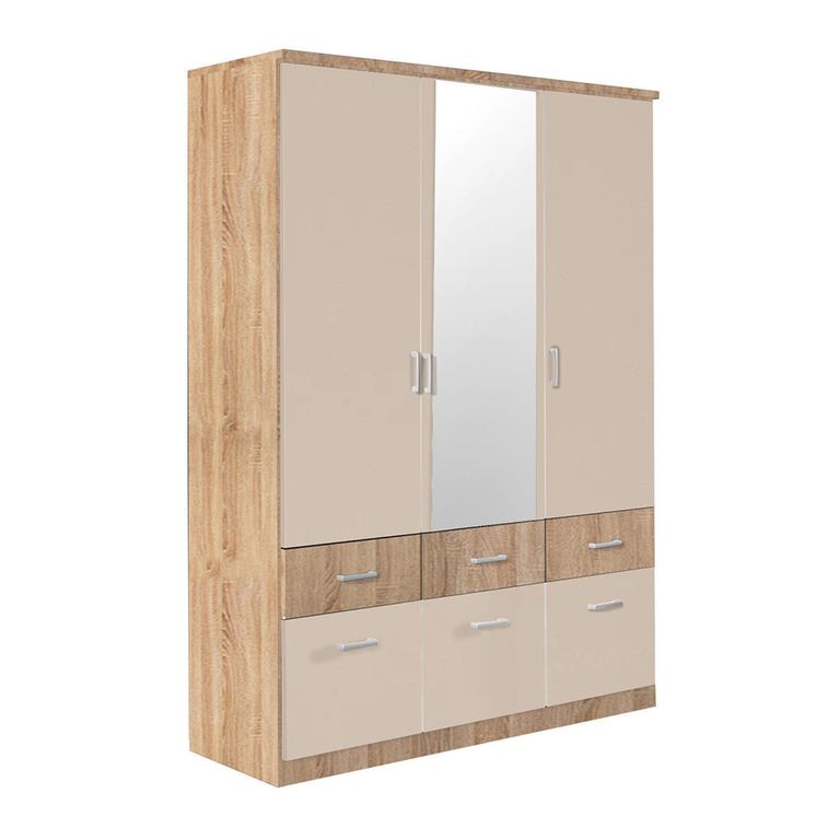 Celle Super Wardrobe - 136cm - 3 Door - Combi - Sonoma Oak & Champagne
