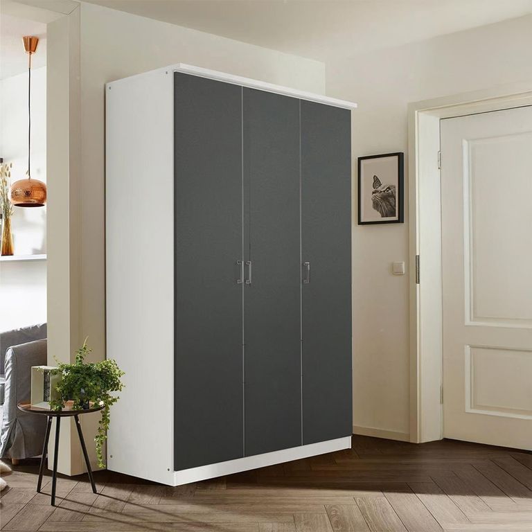 Celle Super Wardrobe - 136cm - 3 Door - Alpine White & Metallic Dark Grey